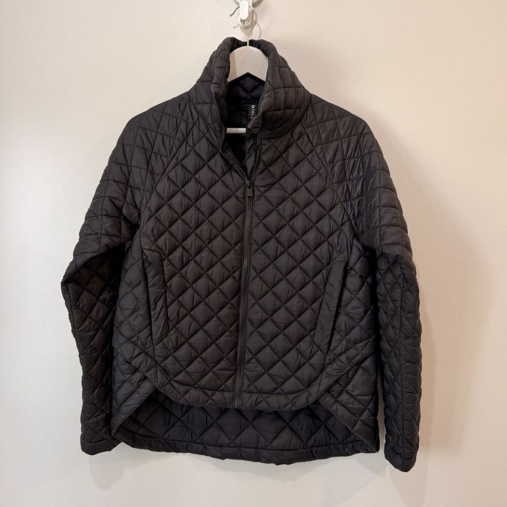 Athleta Whisper Featherless Jacket Black Quilted Puffer Funnel Neck XS Oversized
